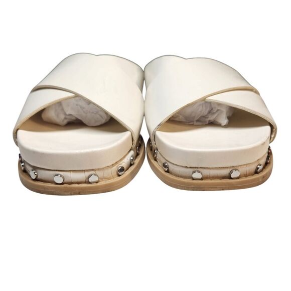 Dolce Vita Gracy Platform Sandal Slip On Slides White Leather Silver Studded 9.5 - Picture 6 of 11